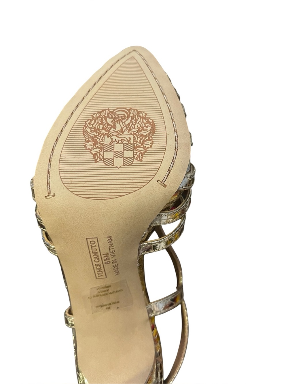 VINCE CAMUTO HANNIE CAGED TOE SANDALS SLINGBACK PEEP TOE GOLD METALLIC SIZE 6.5M - Picture 12 of 15